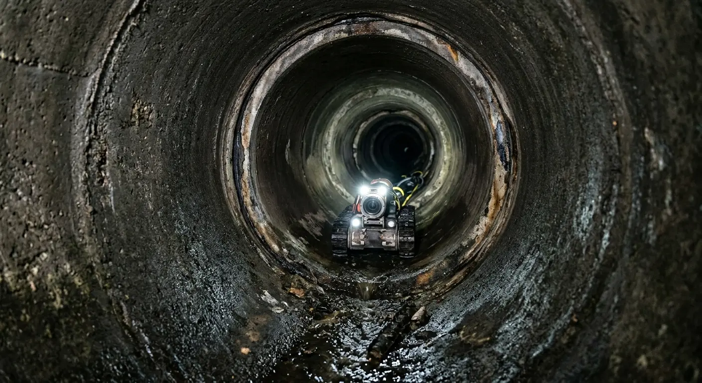 Robotic sewer camera inspecting pipe interior for Drain Snake Service in Deer Park